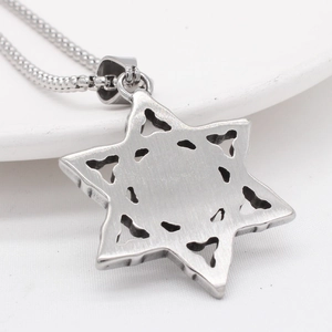 Retro flaming skull and Star of David pendant on a silver ball chain necklace for men