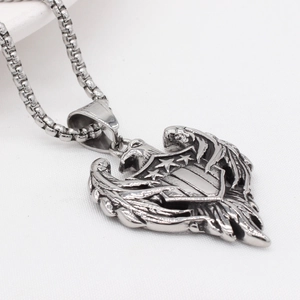 Vintage retro eagle shield pendant necklace in silver stainless steel for men