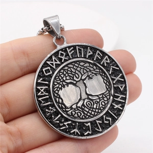 Retro Stainless Steel Viking Tree of Life Rune Pendant For Men Nordic Mythology Antique Silver Yggdrasil Pendant Only