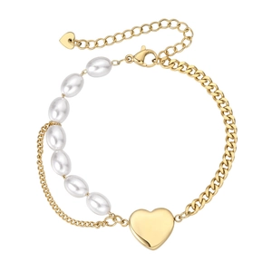 Stainless Steel Artificial Pearl Heart Bracelet Spliced Chain Minimalist Elegant Jewelry For Women Daily Dating Romantic Hand Accessory Gift