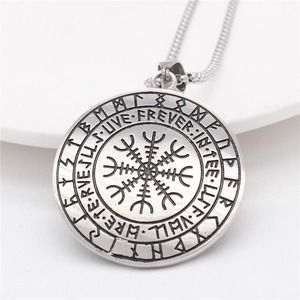 Retro Viking Vegvisir compass pendant necklace in vintage titanium steel for men