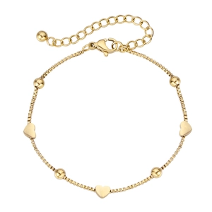 Minimalist gold heart charm bracelet for women with bead details and lobster clasp