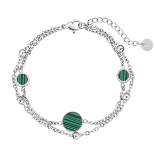Titanium Steel Double Layer Bracelet For Women Fashion Minimalist Malachite Pattern Round Charms Adjustable Chain Jewelry