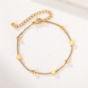 Minimalist gold heart charm bracelet with box chain and adjustable lobster clasp closure