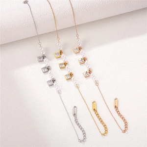 Collier minimaliste 18KGP avec perles et zircon en argent or et or rose