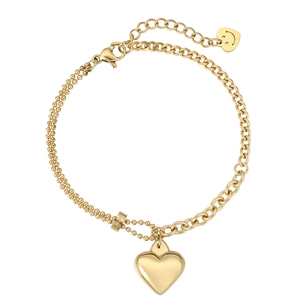Bracciale in acciaio inossidabile dorato con pendente a cuore e ciondolo Lucky