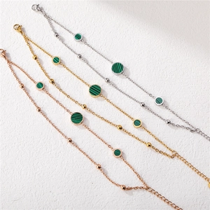 Three-piece double layer bracelet set with peacock blue stone in gold and silver finish