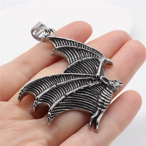 Gothic bat wing pendant necklace in antique silver finish made of durable stainless steel