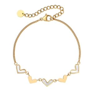 Elegant gold titanium steel heart bracelet with white mother of pearl inlays for women