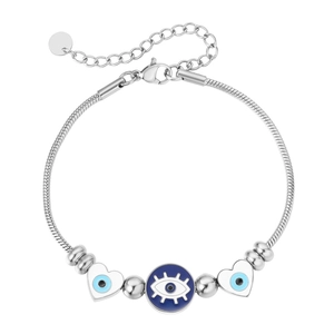 Bracelet En Acier Inoxydable Mauvais Œil Charme Émail Cœur Chaîne Serpent Ajustable Bijoux Mode Pour Femmes