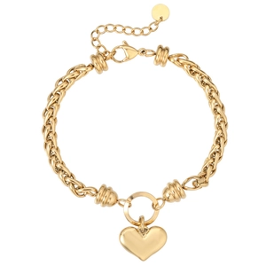 Fashion Stainless Steel Heart Pendant Bracelet For Women Simple Braided Wheat Chain Adjustable Jewelry Gift