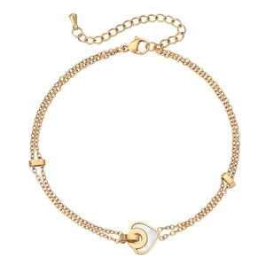 Bracelet Pendentif Coeur Acier Inoxydable Double Couche Nacre Coquillage Bijoux Mode Minimaliste Femmes Ajustable