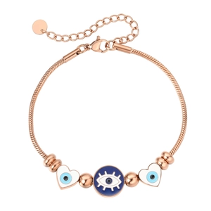 Bracelet chaîne serpent en or rose élégant avec breloques œil bleu et blanc pour femme