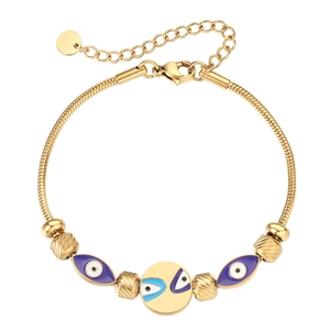 Titanium Steel Evil Eye Beaded Bracelet For Women Bohemian Enamel Eye Charm Adjustable Snake Chain Minimalist Jewelry Gift