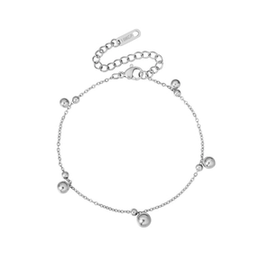 Detail of silver beaded bracelet with 18KGP engraving on the adjustable lobster clasp