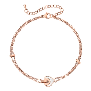 Bracelet double couche en acier titane rose doré avec pendentif cœur en nacre blanche