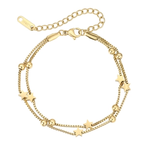 Stainless Steel Double Layer Star Bracelet For Women Gold Silver Rose Gold Minimalist Box Chain Five Point Star Bead Jewelry