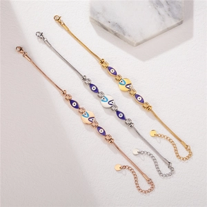 Three-color evil eye snake chain bracelets in gold, silver, and rose gold finishes