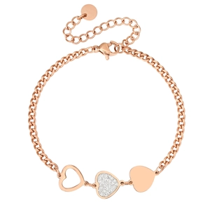 Minimalist Titanium Steel Triple Heart Bracelet For Women Sweet Pave Rhinestone Pendant Charm Bracelet Adjustable Jewelry Gift