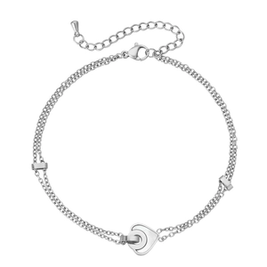 Bracelet de cheville double en acier inoxydable avec pendentif cœur ajouré et fermoir