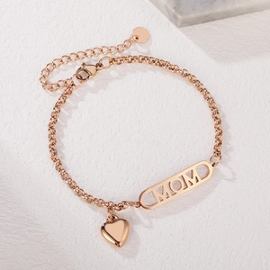 Rose gold MOM heart bracelet for women with adjustable chain and lobster clasp