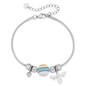 Bracelet Charme Abeille en Acier Titane pour Femmes Perle Rayée Arc-en-Ciel Strass Incrusté Chaîne Serpent Bijoux Cadeau Réglable