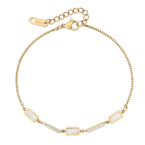 Elegante bracciale in oro rosa con inserti geometrici in conchiglia e maglie in zircone