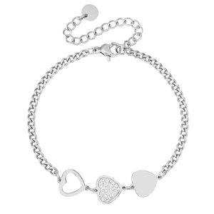 Silver heart pendant bracelet with crystal charms and adjustable lobster clasp chain