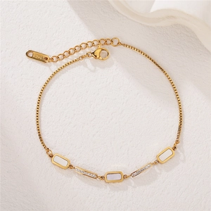 Bracciale minimalista in oro rosa 18KGP con inserti in conchiglia e cristalli lucidi
