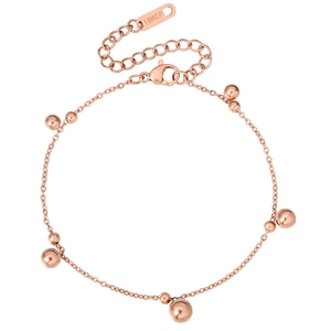 Minimalist rose gold bell bead bracelet with 18KGP tag and adjustable lobster clasp