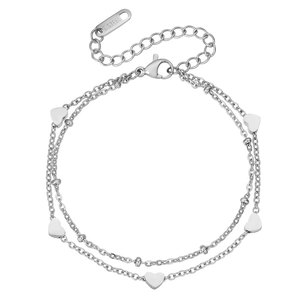Double Layer Stainless Steel Heart Charm Bracelet For Women Gold Rose Gold Silver Beads Chain Fashion Jewelry Birthday Gift