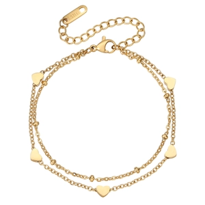 Double-layered gold heart bracelet for women made of durable stainless steel material