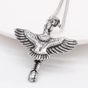Vintage Titanstahl Adler Kreuz Anhänger Halskette Für Herren Retro Distressed Adler Flügel Heavy Metal Punk Schmuck Geschenk