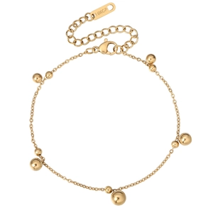 Minimalist 18KGP gold beaded chain bracelet with adjustable lobster clasp on white background