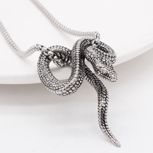 Retro Titanium Steel Snake Pendant Necklace For Men Gothic Punk Silver Animal Coiled Snake Charm Necklace Jewelry Accessory