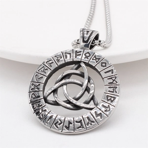 Vintage Viking Triquetra pendant necklace with Nordic Runes on a stainless steel chain