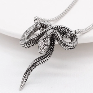 Vintage gothic snake pendant necklace with detailed silver scales for men and women