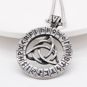 Vintage Viking Triquetra pendant necklace with Nordic runes on a silver chain