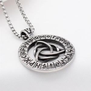 Vintage Viking runes necklace with Celtic triquetra pendant in silver stainless steel