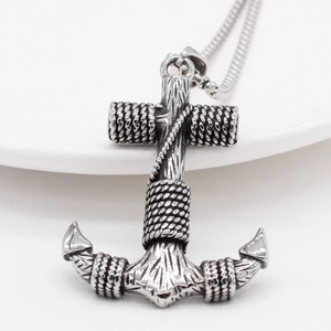 Vintage Navy Anchor Cross Pendant Necklace Retro Titanium Steel Nautical Sailing Jewelry For Men Ancient Silver Color