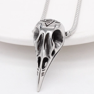 Vintage Gothik Wikinger Vogelschädel Anhänger Halskette Edelstahl Keltischer Knoten Krähe Rabe Schädel Anhänger Schmuck Für Herren Damen