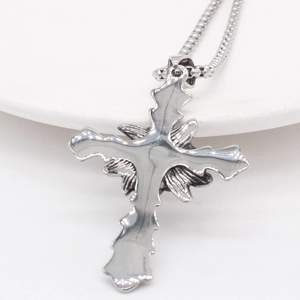 Vintage stainless steel cross necklace with rose detail and box chain for men