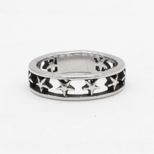 Vintage stainless steel ring for men featuring hollow star pattern in a retro silver finish
