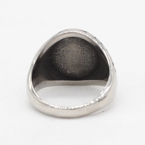 Retro Masonic signet ring for men in silver titanium steel, polished back view
