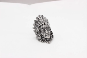 Detailed macro shot of vintage Native American Indian Chief steel ring for men