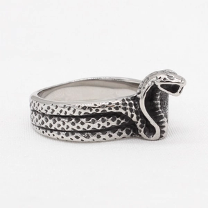 Retro punk cobra snake ring in stainless steel with detailed scale texture