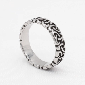 Vintage Viking Celtic knot stainless steel ring with hollow engraved silver texture