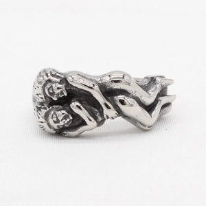Retro stainless steel embrace ring for couples featuring a sculptural hug design in silver