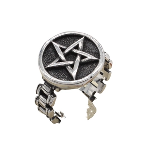 Punk style stainless steel star ring with vintage finish and chain band design