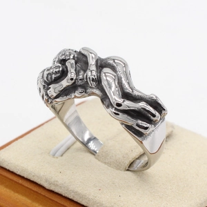 Retro vintage stainless steel embrace ring for couples featuring a sculptural hug design